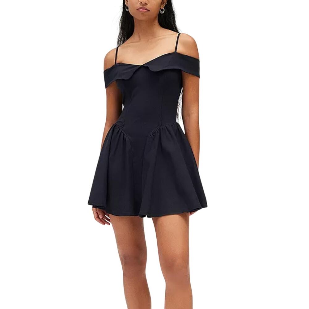 Kimchi Blue Black Off Shoulder Drop Waist Mini Dress Size M